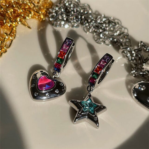 Colorful Heart Star Gothic Earrings