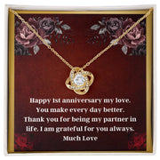 1st First Anniversary Necklace, this fashionable, enchanting necklace is exquisitely designed to radiate the sparkling diamonds in an arrangement of  either 14k white gold or 18k yellow gold.