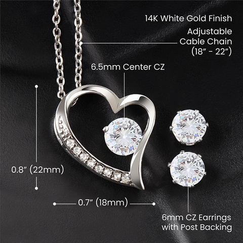 Forever Love Necklace and CZ Earrings, Mother's Day Gift, Valentine's Day, Birthday, Appreciation, Love, Perfect, Cherished, Elegant, Timeless
