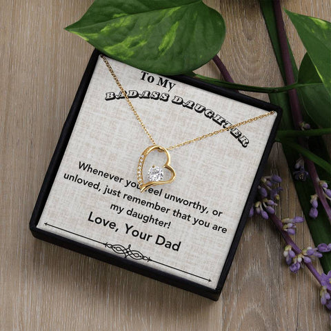 Badass Daughter Necklace, shimmering diamond pendant sophistically arranged in either mesmerizing 14k white gold or 18k yellow gold.