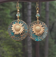 Color Separation Natural Sunflower Earrings